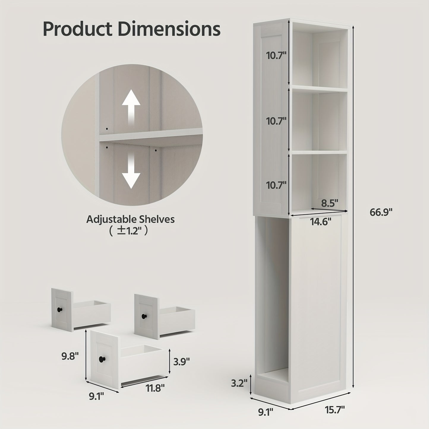 Tall Bathroom Cabinet with Adjustable Locking Shelves