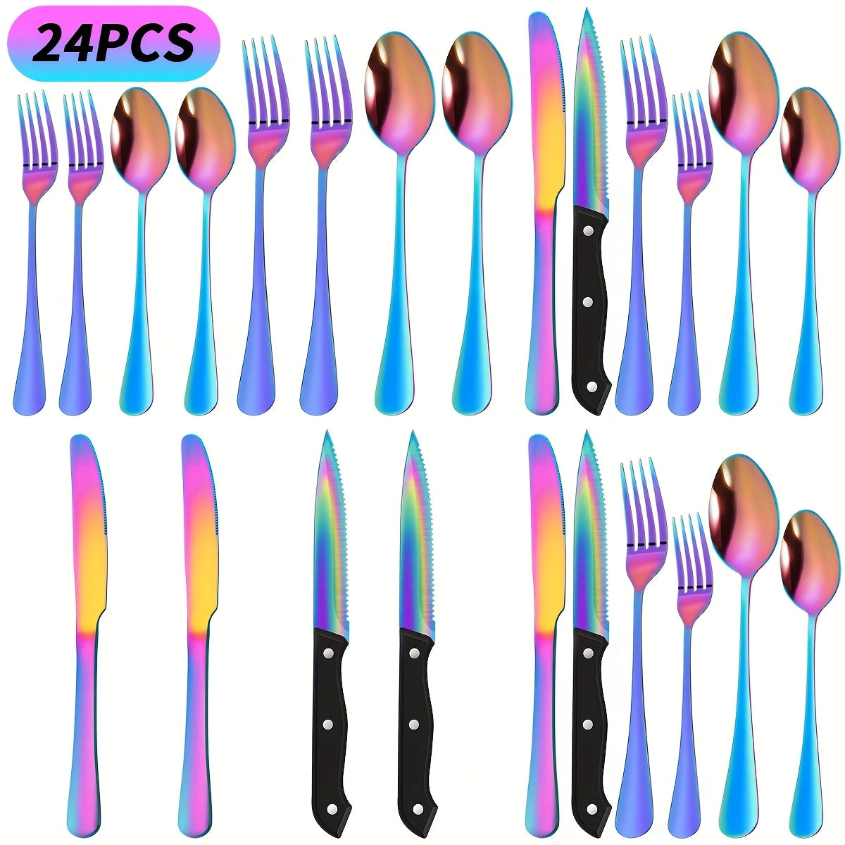 Black Modern Stainless Steel Silverware Set