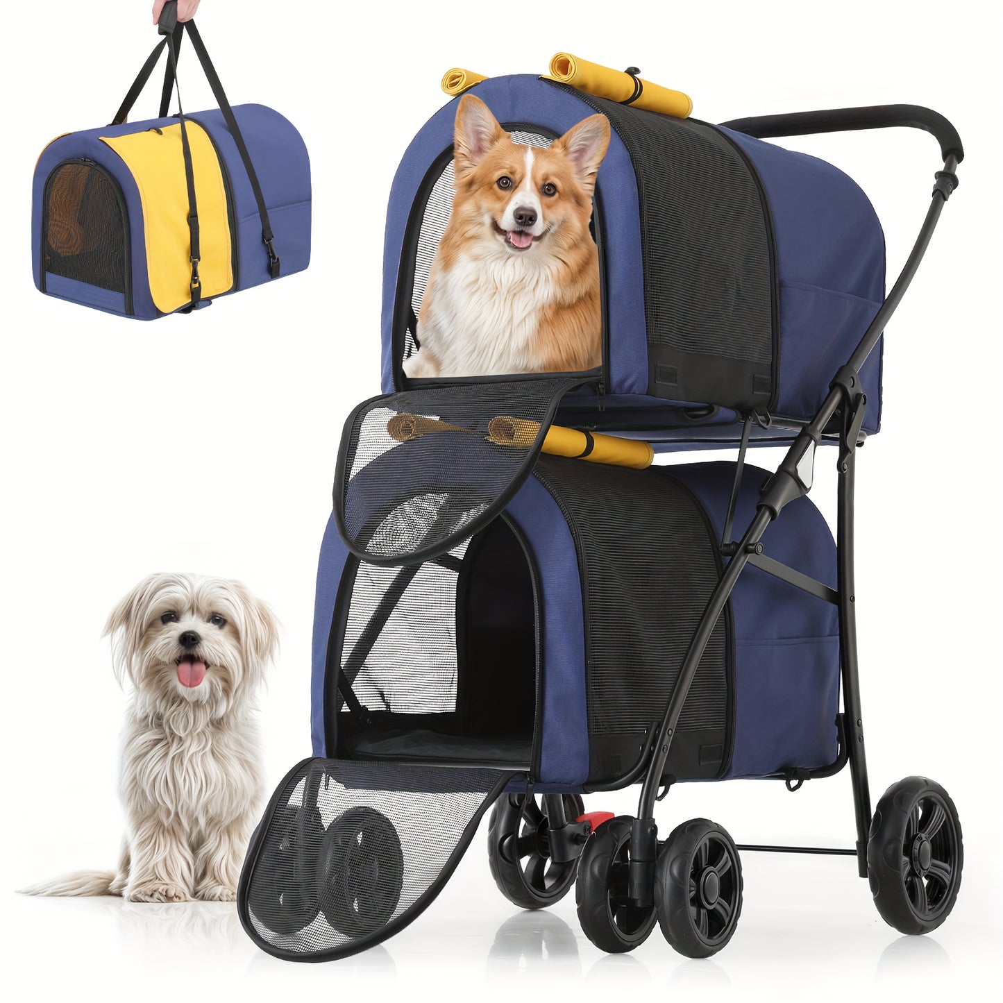 MoNiBloom Double Dog Stroller With Carrier Bags