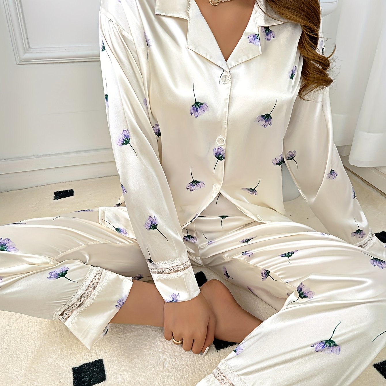 Colorful Flower Print Long Sleeve Pants Set