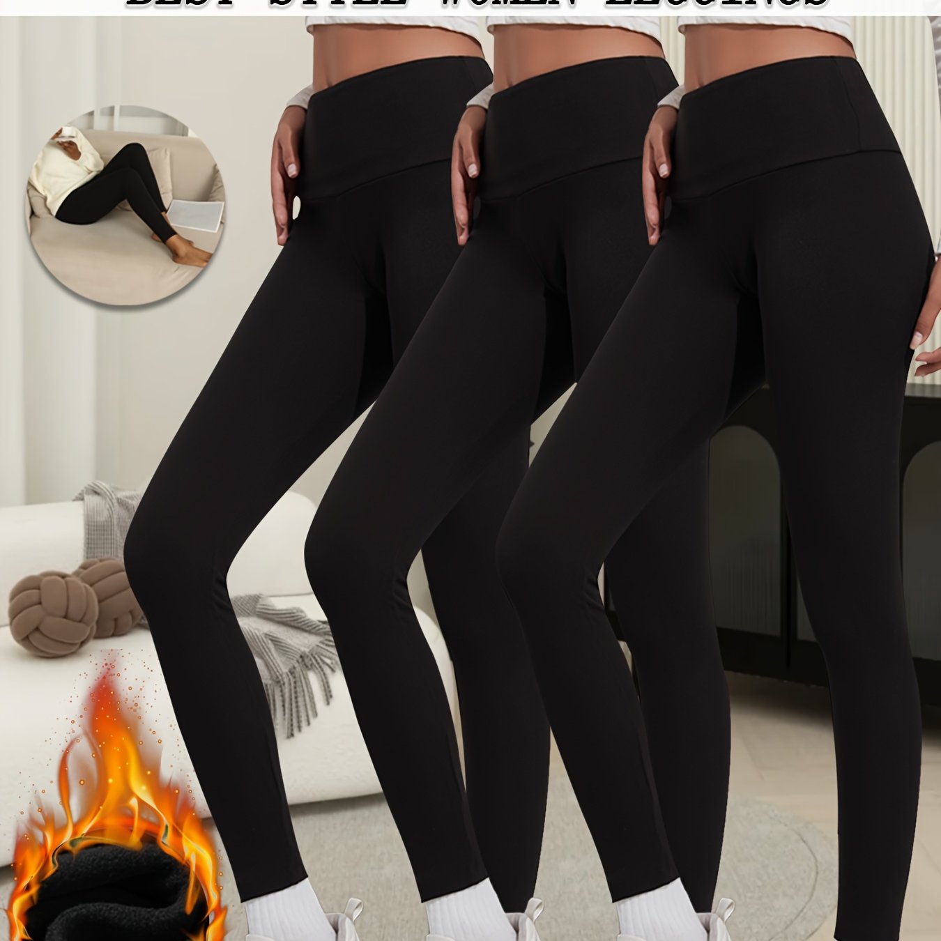Womens Thermal Fleece High Waisted Leggings