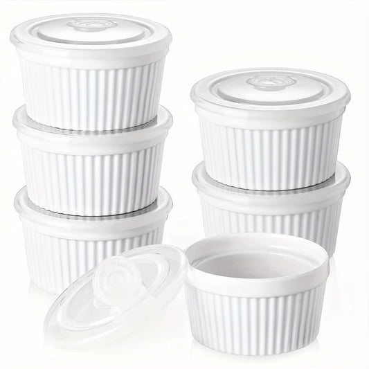6pcs Porcelain Soufflé Baking Bowls with Lids