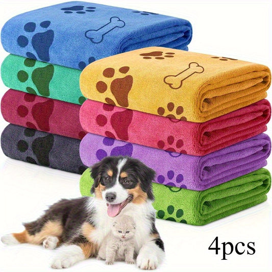 Quick-Dry Dog Towels with Colorful Paw Prints