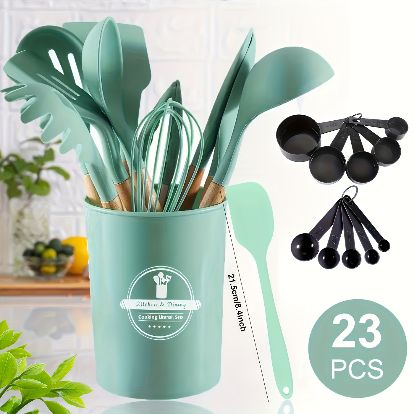 23pcs Silicone Utensils Set With Wooden Handles