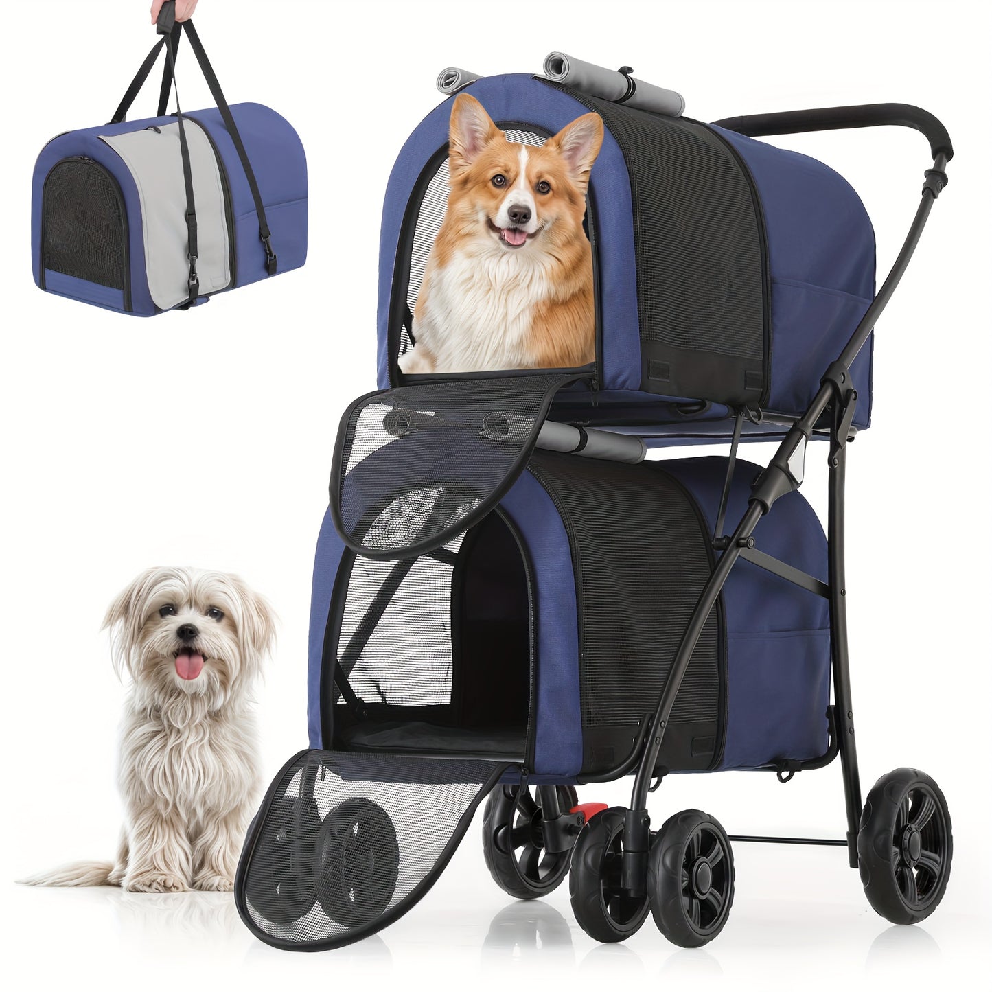 MoNiBloom Double Dog Stroller With Carrier Bags