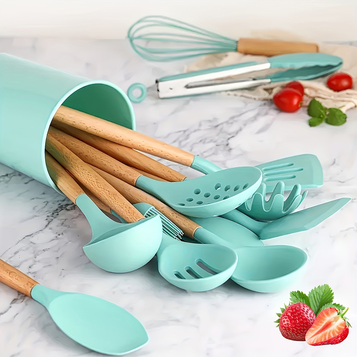 23pcs Silicone Utensils Set With Wooden Handles