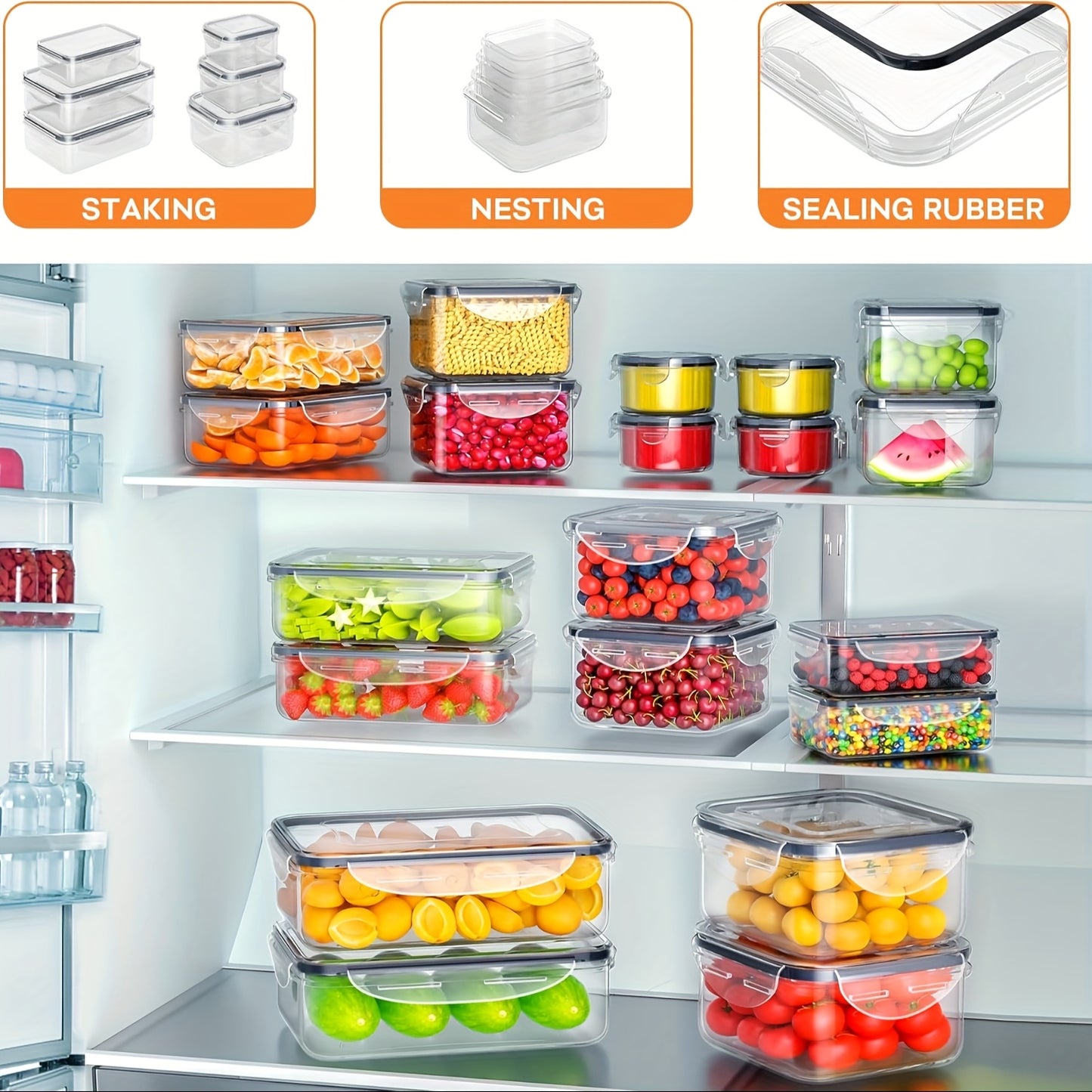Large Capacity Food Storage Container Set - Leak-Proof, Reusable Plastic Lunch Boxes with Lids, Ideal for Fruits, Vegetables, and Snacks, Perfect for Refrigerator, Microwave, and Dishwasher Use, Kitchen Organization | Stackab