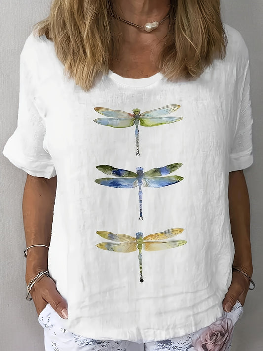 Dragonfly Printed Casual T-Shirt for Women