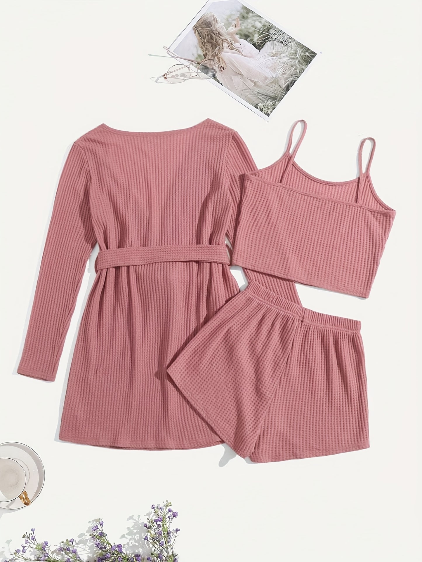 Womens Casual Waffle Pajama Set