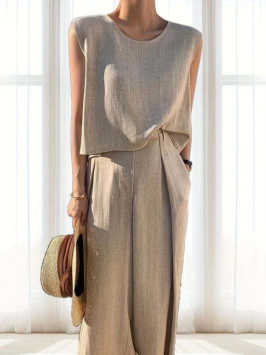 Women's Casual Sleeveless Top And Pants Set