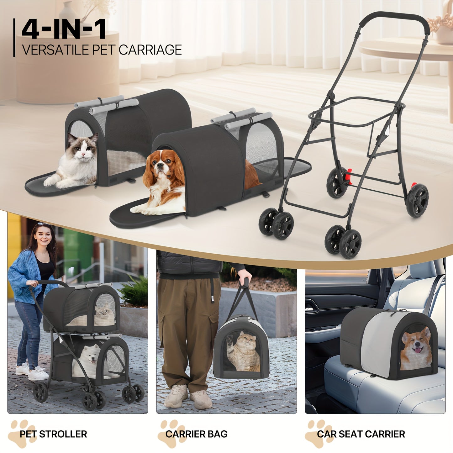 MoNiBloom Double Dog Stroller With Carrier Bags