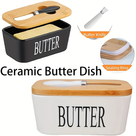 Ceramic Butter Dish With Bamboo Lid