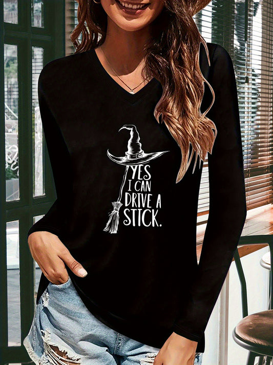 Women V-Neck Halloween T-Shirt White