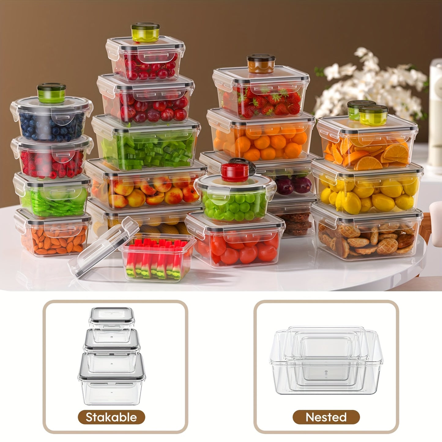 Large Capacity Food Storage Container Set - Leak-Proof, Reusable Plastic Lunch Boxes with Lids, Ideal for Fruits, Vegetables, and Snacks, Perfect for Refrigerator, Microwave, and Dishwasher Use, Kitchen Organization | Stackab