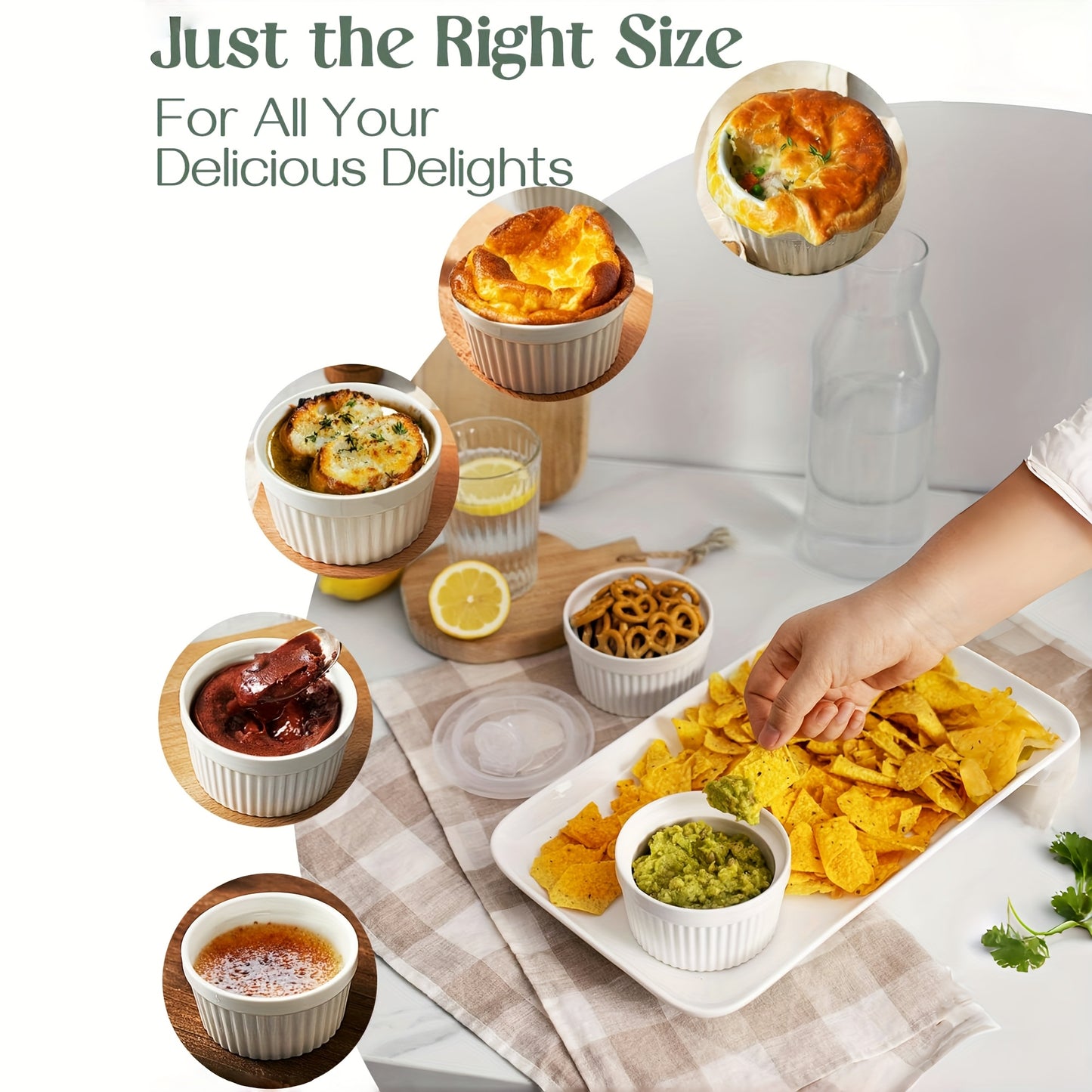 6pcs Porcelain Soufflé Baking Bowls with Lids