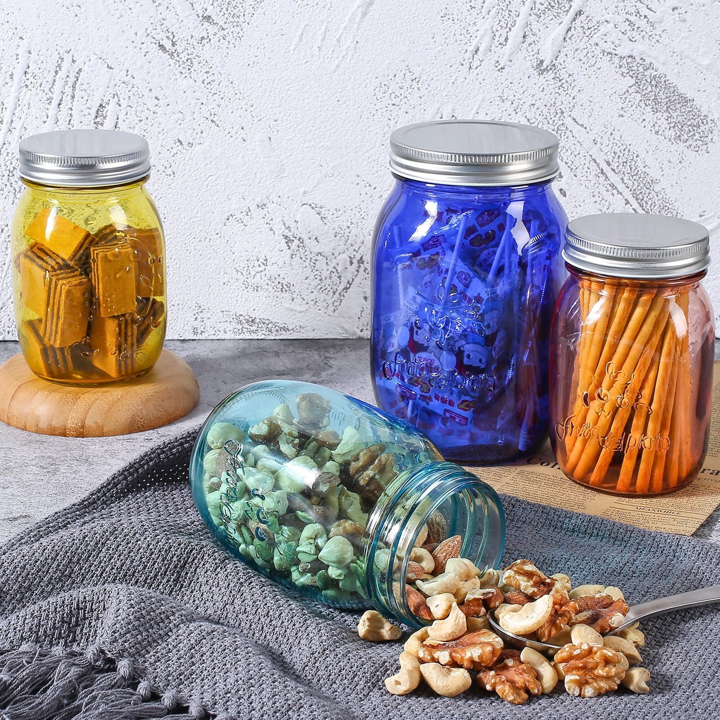 Blue Mason Jars 16 Oz Glass Storage 6 Pack