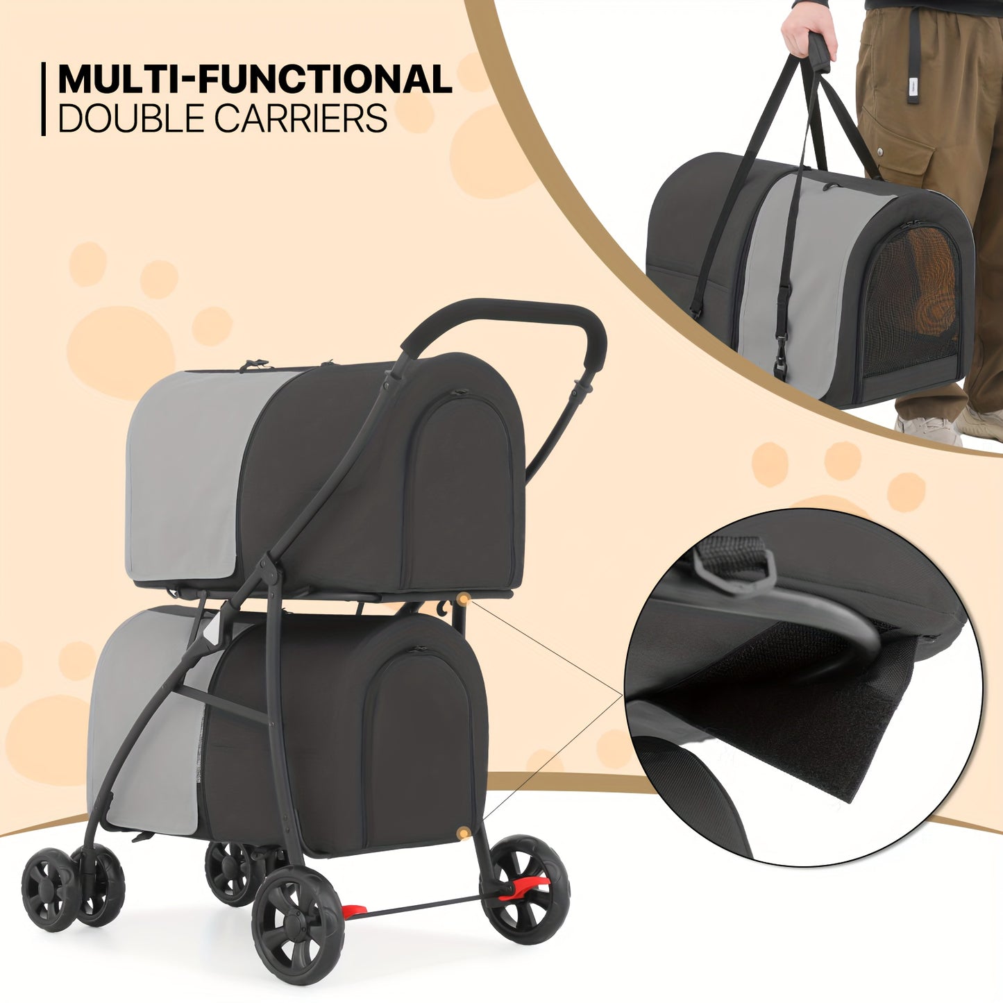 MoNiBloom Double Dog Stroller With Carrier Bags