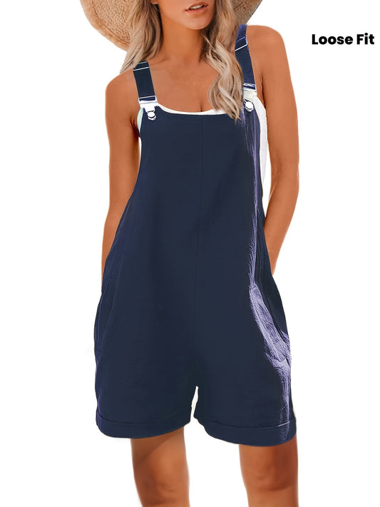 Women's Denim Style Wide Leg Shorts Romper