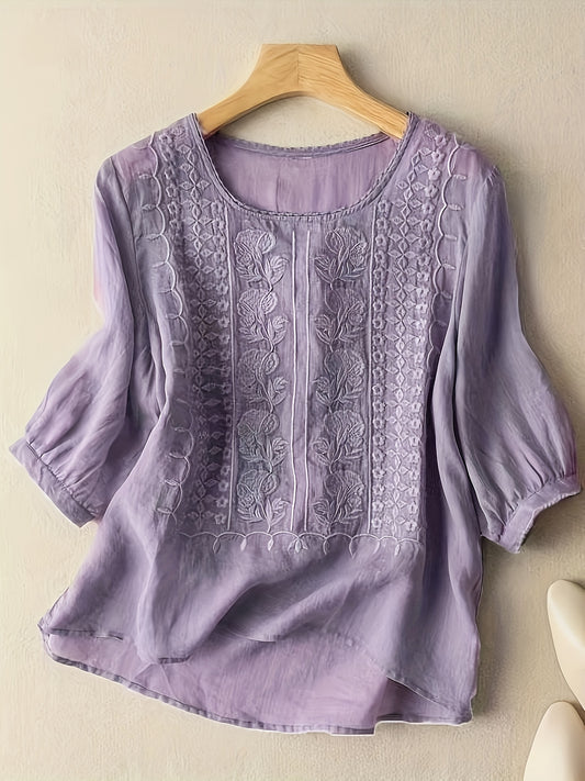 Embroidered Women's Summer T-Shirt Blouse