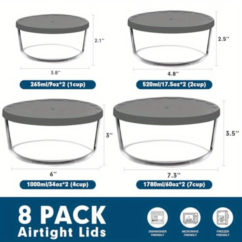 Round Glass Storage Containers Set of 8 Perfect for Food Storage