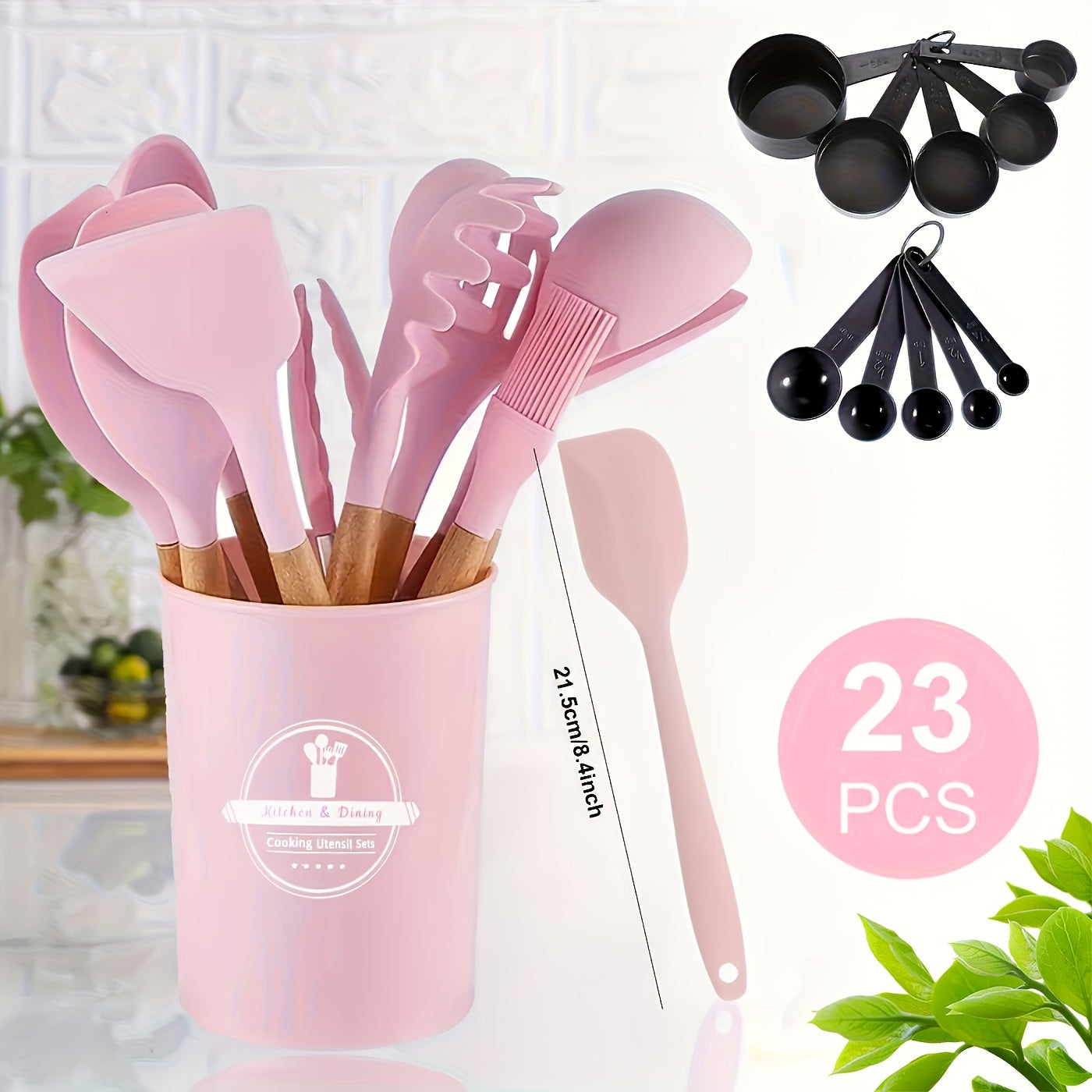 23pcs Silicone Utensils Set With Wooden Handles