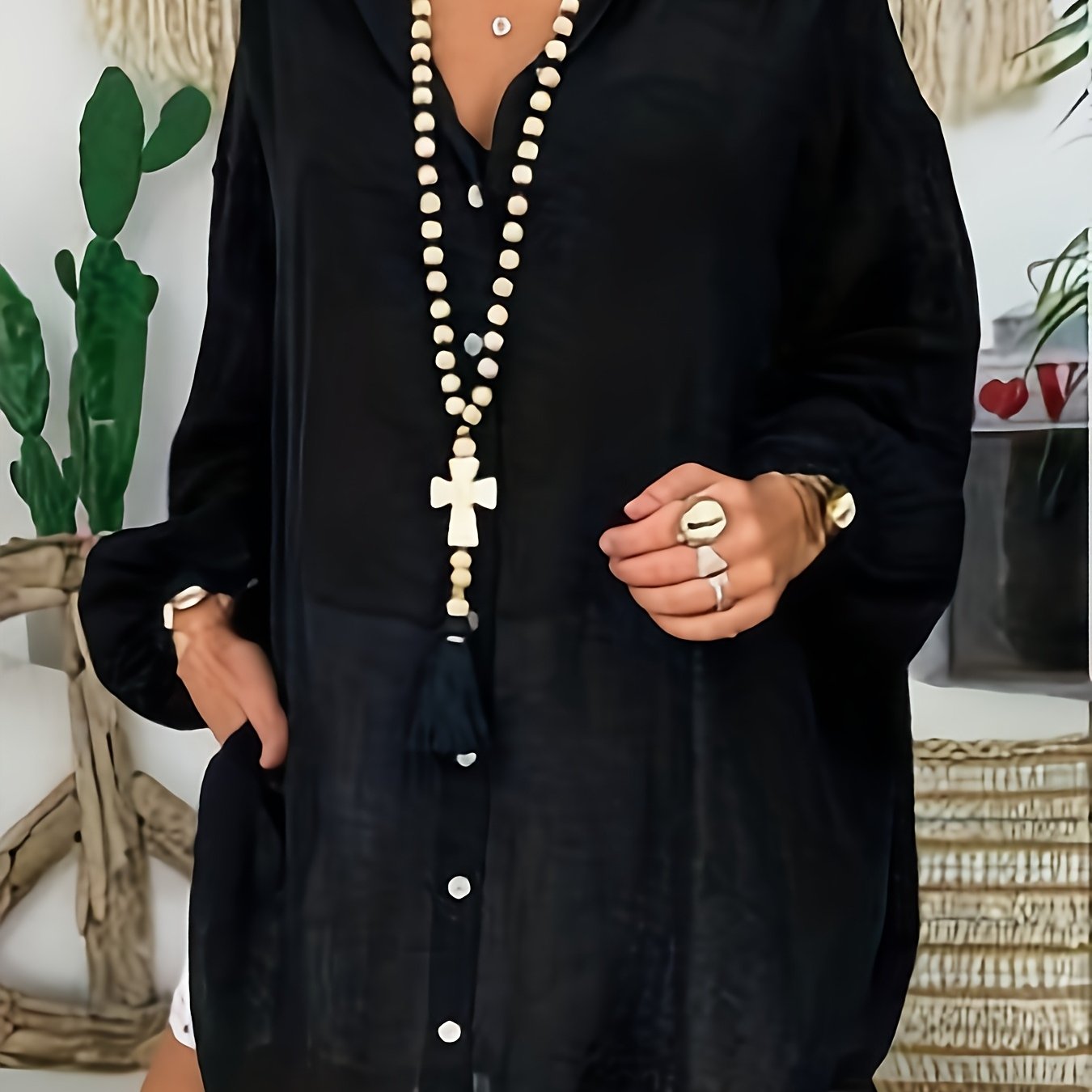 Women's Plus Size Button Front Blouse