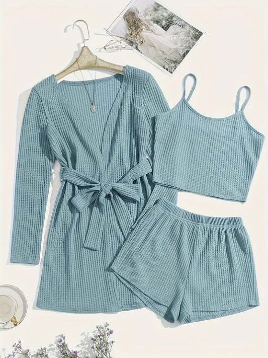 Womens Casual Waffle Pajama Set