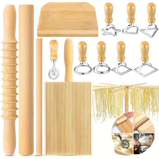 Pasta Making Tool Set with Wooden Accessories