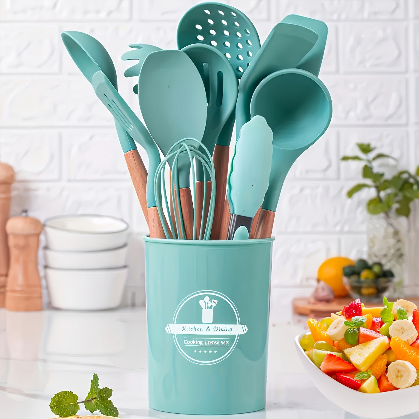 23pcs Silicone Utensils Set With Wooden Handles