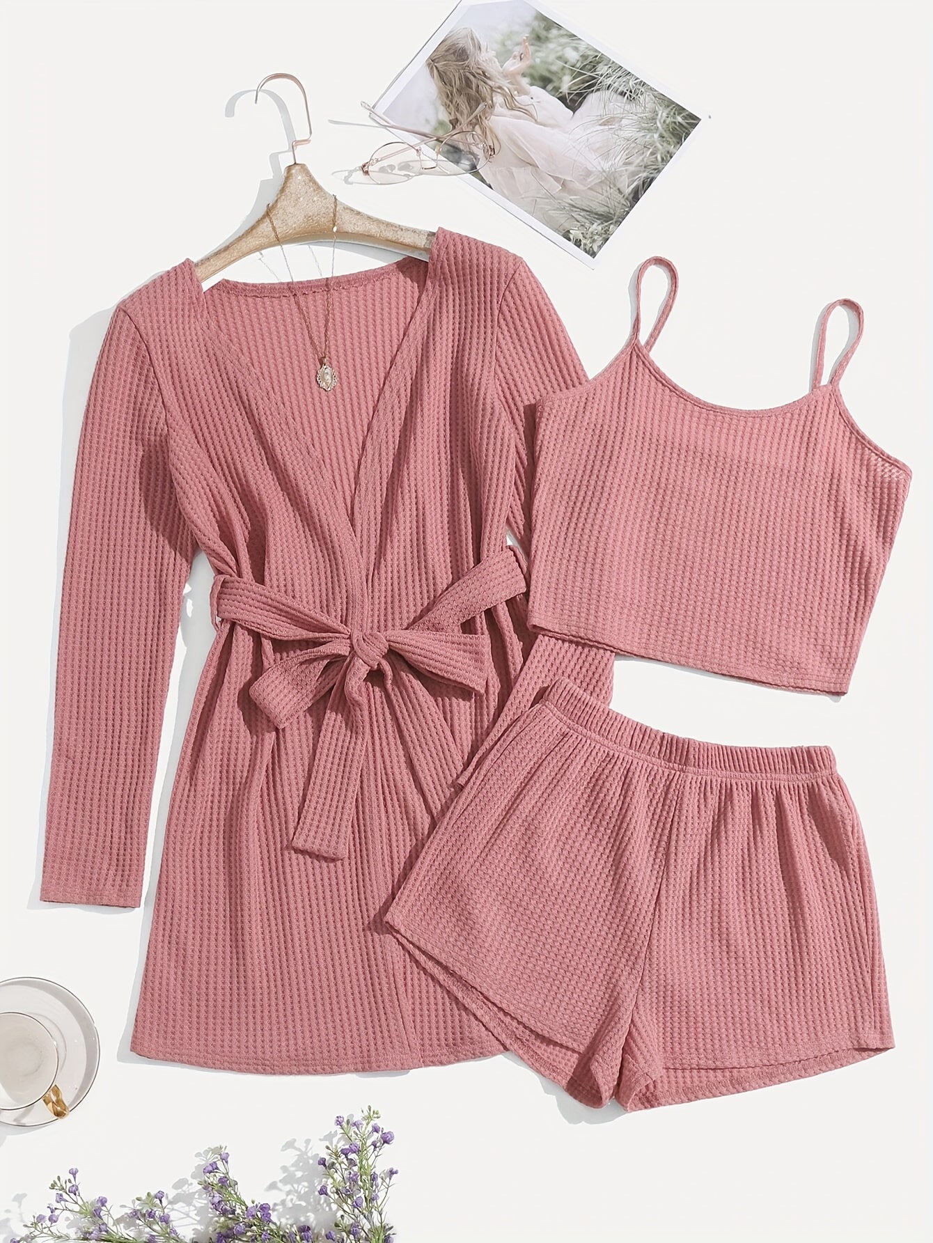 Womens Casual Waffle Pajama Set
