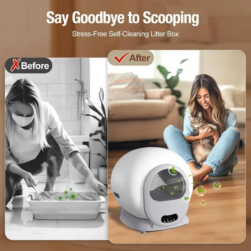 Self Cleaning Litter Box Anti Pinch Kitty Litter Box with Odor Removal and App Control for Multiple Cats Extra Large