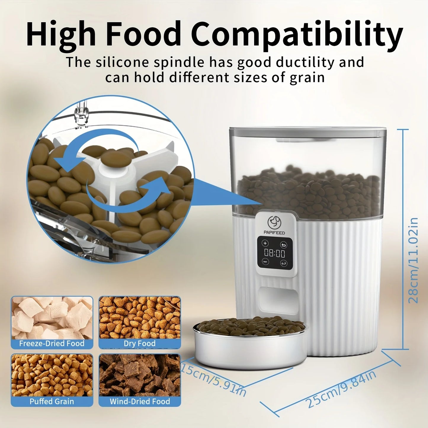 PAPIFEED Smart Automatic Cat and Dog Feeder with WiFi Remote Control LCD Display
