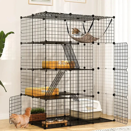 4-Tier Indoor Cat Enclosure with Hammock