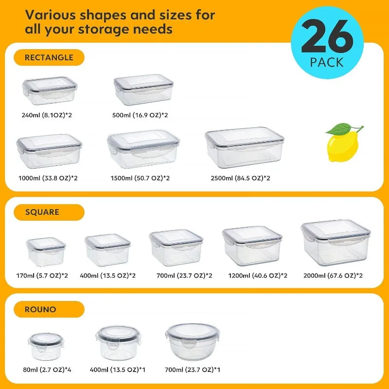 52 Piece BPA Free Food Storage Container Set