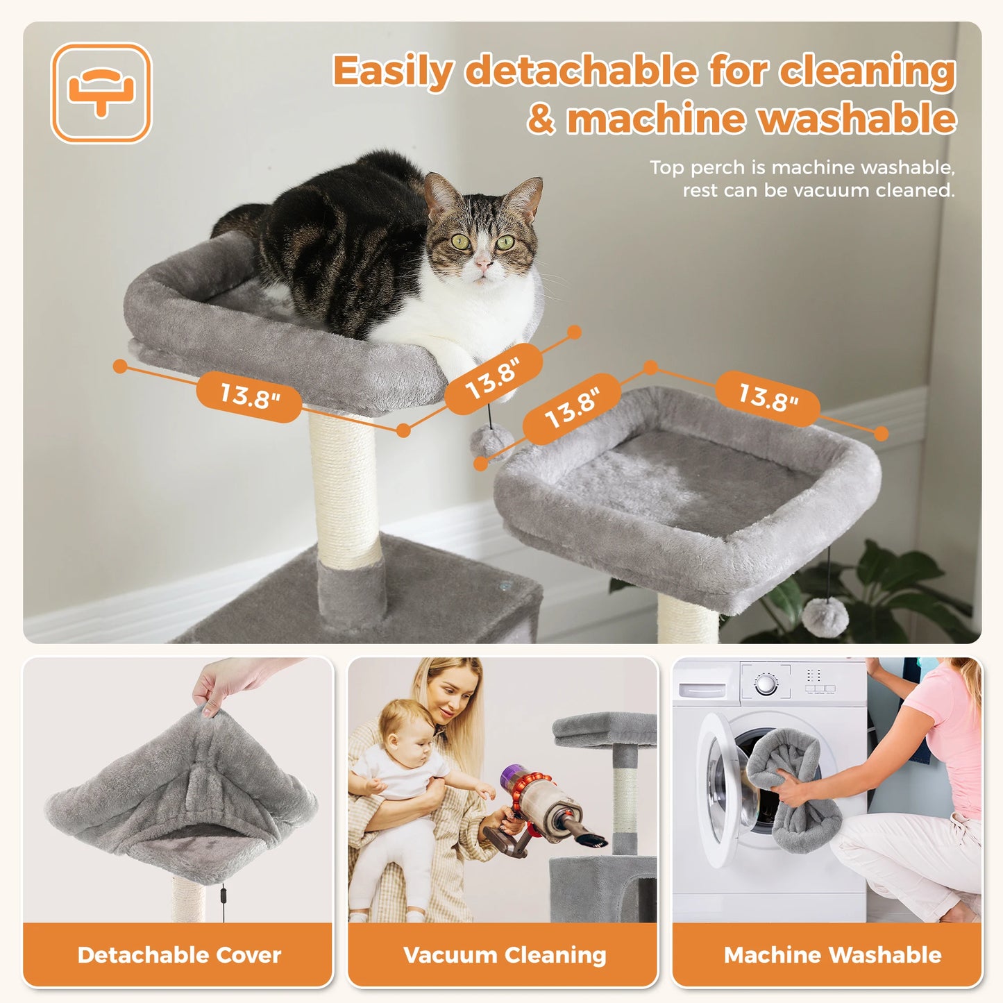 Large Cat Tree Tall Cat Tower for Indoor Cats Multi Level Plush Condo with Scratching Posts Perches and Caves