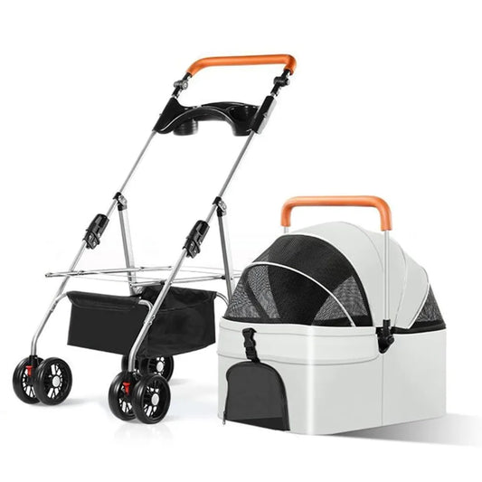 Pet Stroller 4 Wheels Jogger for Small Dogs and Cats Double Windows Breathable Mesh Folding Pet Cage