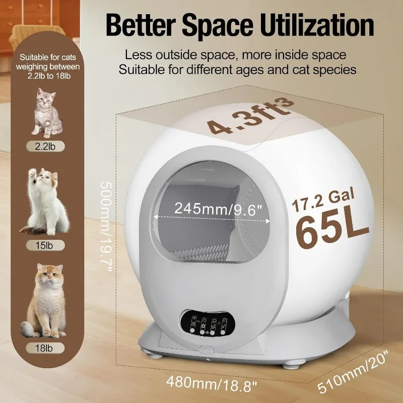 Self Cleaning Litter Box Anti Pinch Kitty Litter Box with Odor Removal and App Control for Multiple Cats Extra Large