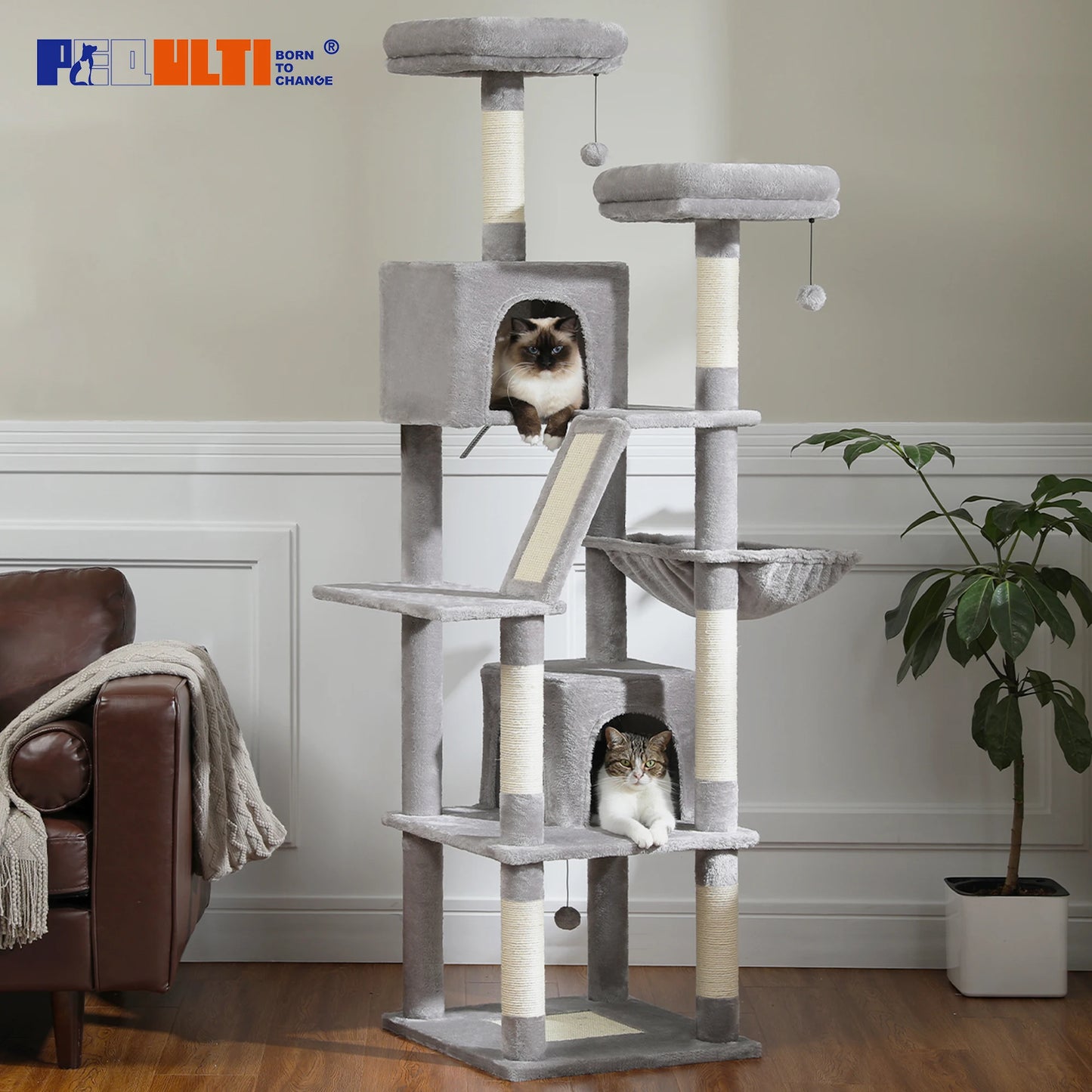 Large Cat Tree Tall Cat Tower for Indoor Cats Multi Level Plush Condo with Scratching Posts Perches and Caves