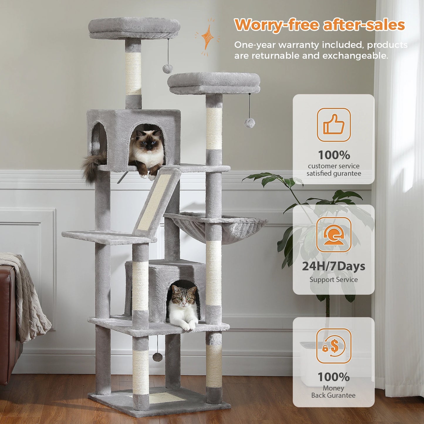 Large Cat Tree Tall Cat Tower for Indoor Cats Multi Level Plush Condo with Scratching Posts Perches and Caves