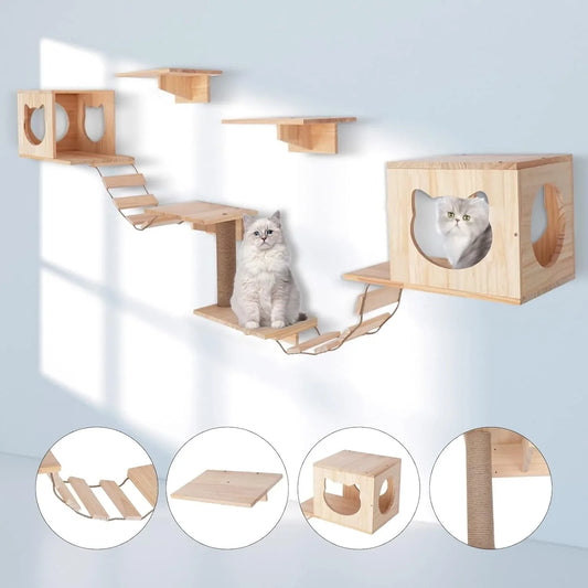 Wall Mounted Cat Tree Furniture Set for Playful Kitties and Pet Owners