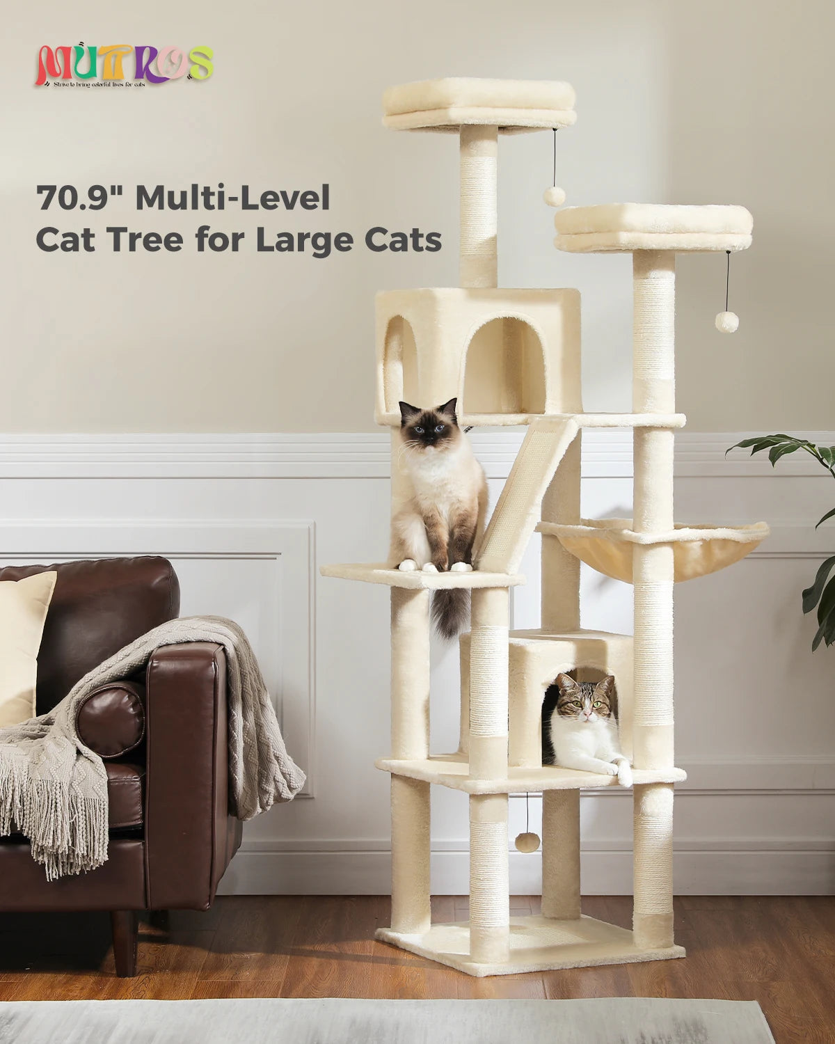 Large Cat Tree Tall Cat Tower for Indoor Cats Multi Level Plush Condo with Scratching Posts Perches and Caves
