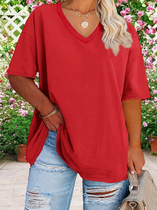 Plus Size V-Neck Cotton Summer Tee