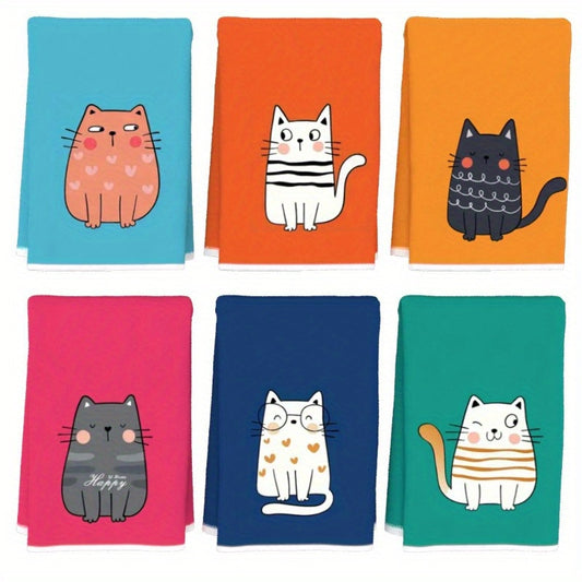 Cat Pattern Kitchen Towels Set of Six