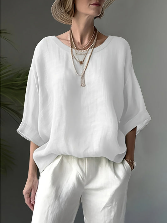Plus Size Casual Loose Fit Round Neck Shirt