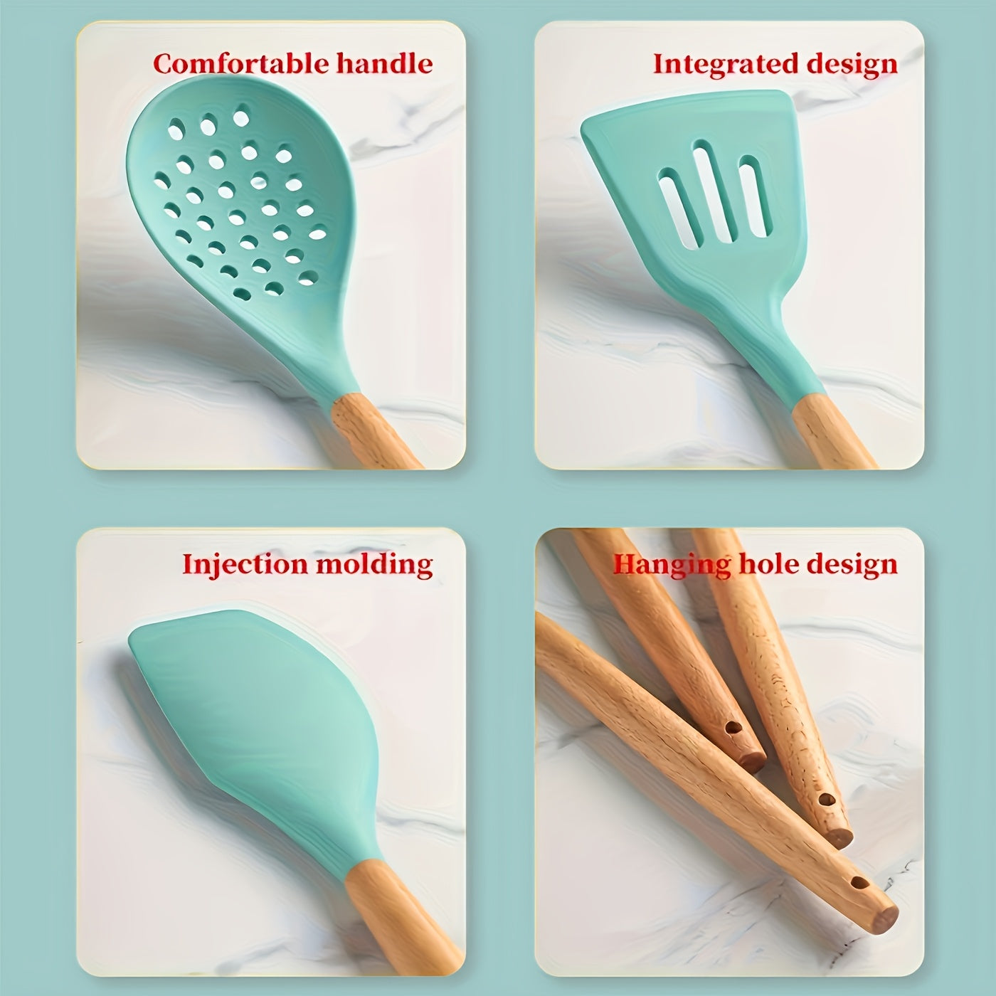 23pcs Silicone Utensils Set With Wooden Handles