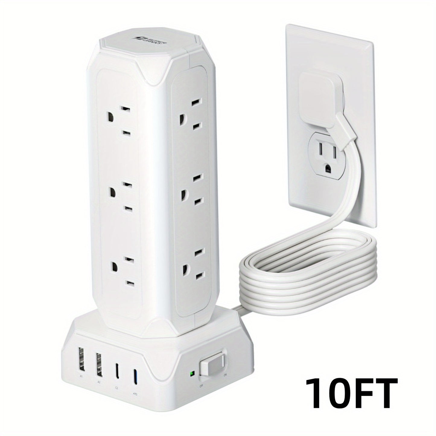 SuperDanny 12 Outlet Power Strip Tower