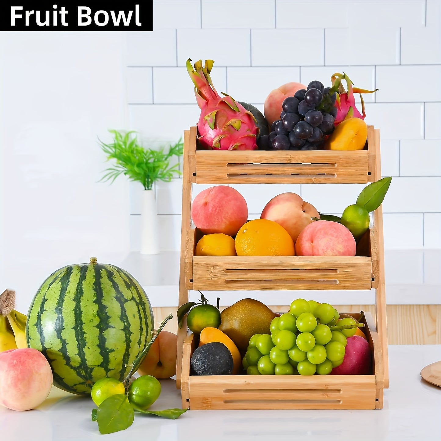 Bamboo Fruit Basket Stand for Kitchen Organization