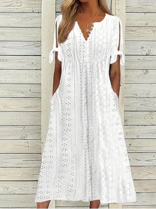 Plus Size Casual V-Neck Buckle Dress