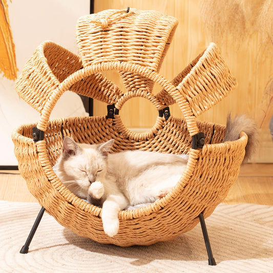 Large Rattan Cat Bed With Cushion