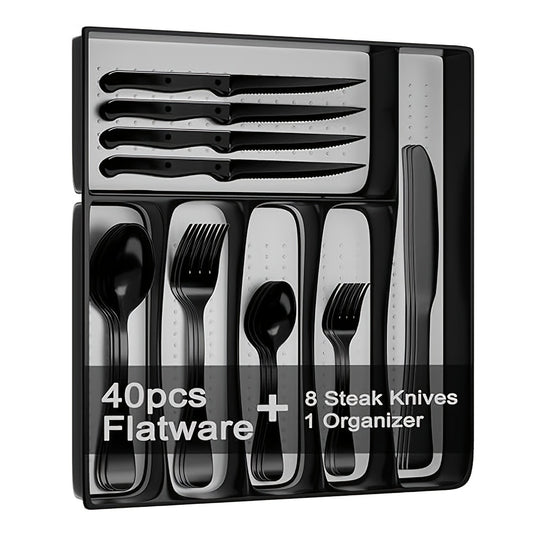 Black Modern Stainless Steel Silverware Set